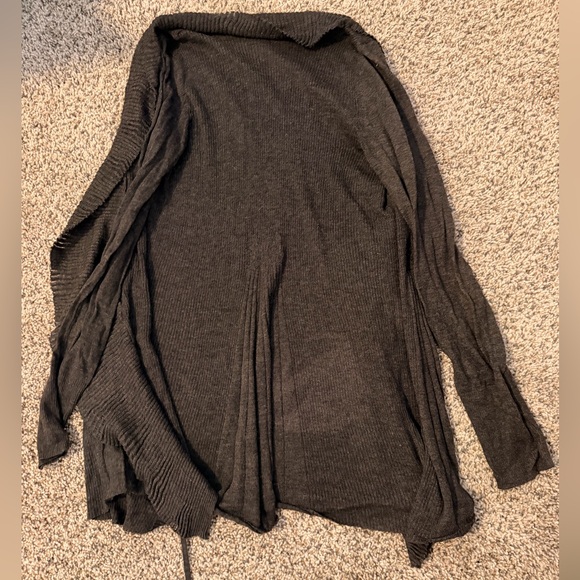 Open-Front Lightweight Draped Cardigan - Charcoal - Picture 3 of 5